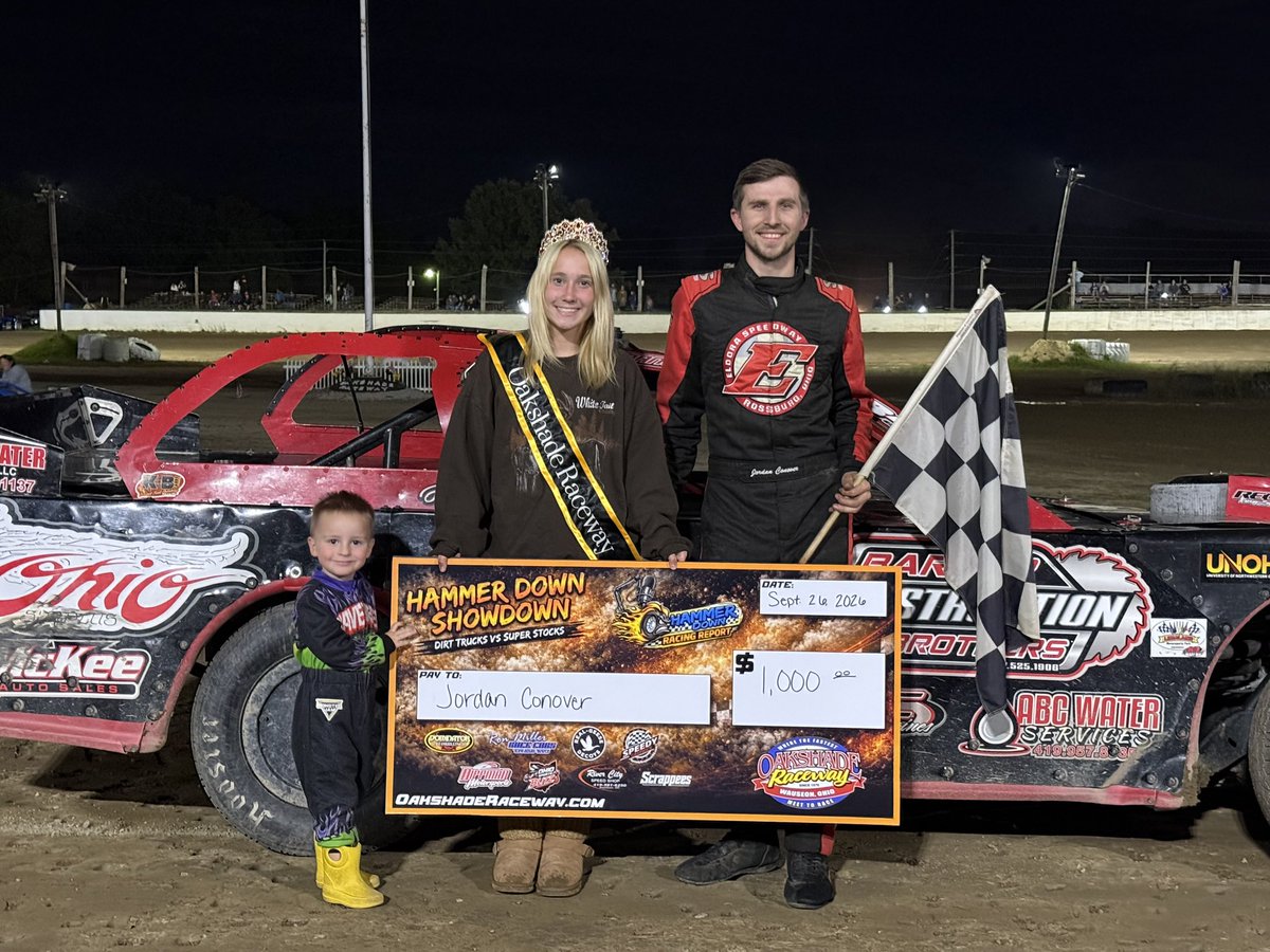 OakshadeRaceway's tweet photo. Congratulations to Jordan Conover for winning the Hammer Down Showdown Saturday Night in the Super Stocks vs Dirt Trucks. https://t.co/9k4CM9WVow