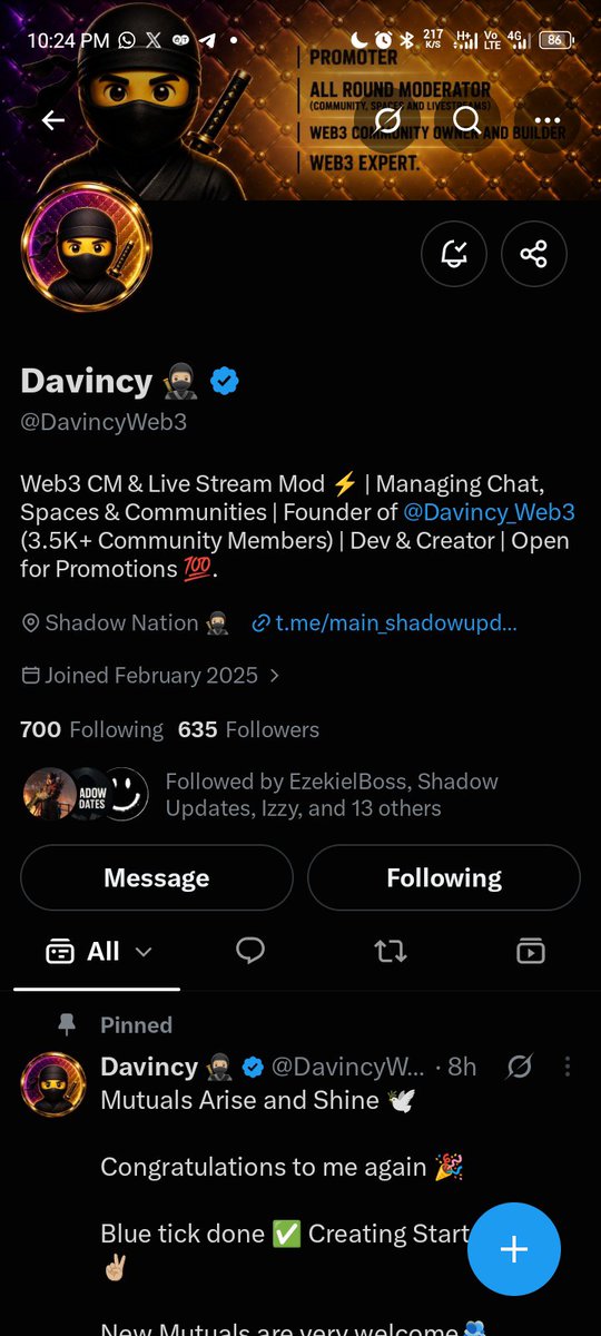 Irolex001's tweet photo. @DavincyWeb3 Done https://t.co/JI5oWOYmZO
