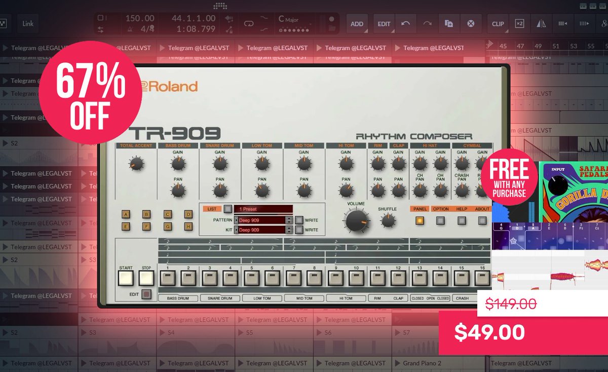 LEGAL_VST's tweet photo. TR-909 by Roland 🎛️
Authentic recreation of the hybrid analog/digital TR-909 drum machine
💻 Mac/Win (VST3/AU/AAX)
💰 $49 (reg. $149) until Sep 30 👉 https://t.co/cDkPt4EjN5
#drumplugin #techno #house #acid #industrial #musicproduction https://t.co/Aq6SrZm1Zc