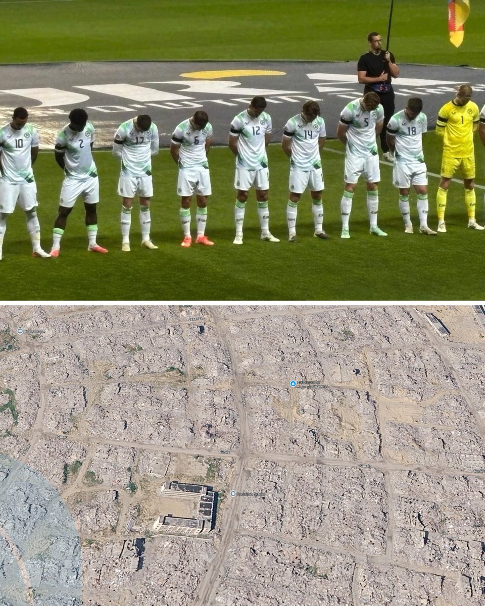 bettysways's tweet photo. Ireland footballers bowed their heads and wore black armbands during match against Israel in protest of genocide in Ga🔴🟢za.

#NationsLeague #UefaNationsLeague https://t.co/sPuGjmrw2T