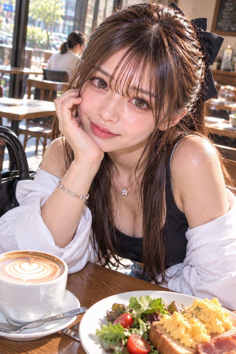 AIirot's tweet photo. 朝カフェの甘い余韻を胸に、会計へ。陽だまり���一日の扉をそっと開く。
#AI美女　#AIイラスト https://t.co/TUFp9tbH6B