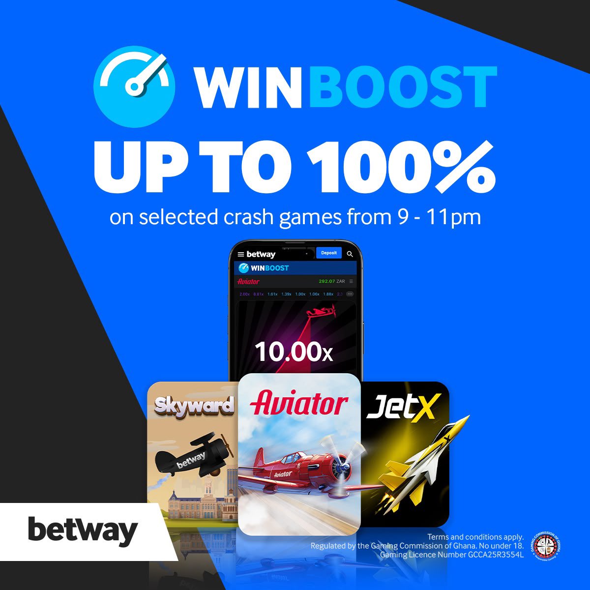 lhydyya's tweet photo. Don’t miss this! 
✅ Play a qualifying Crash game
✅ Use a real cash wager
✅ Successfully cash out at 6x+
✅ Unlock a Win Boost based on your multiplier
Play here : https://t.co/Lnk7WvSe3t #BetwayGHWinBoost https://t.co/KUQEs2YFHG
