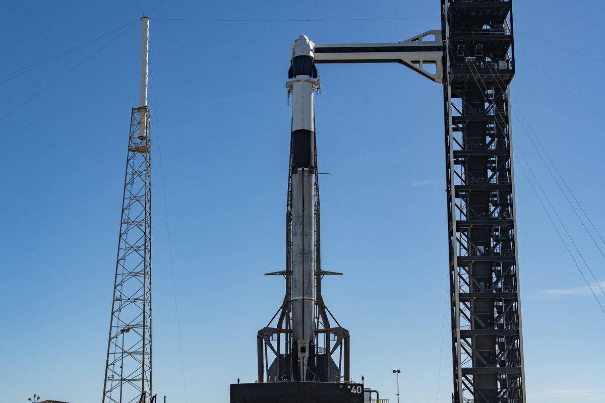 SpaceX's tweet photo. Falcon 9 and Dragon are at pad 40 in Florida for @NASA’s Crew-13 mission to the @Space_Station https://t.co/XPea7uGa4T