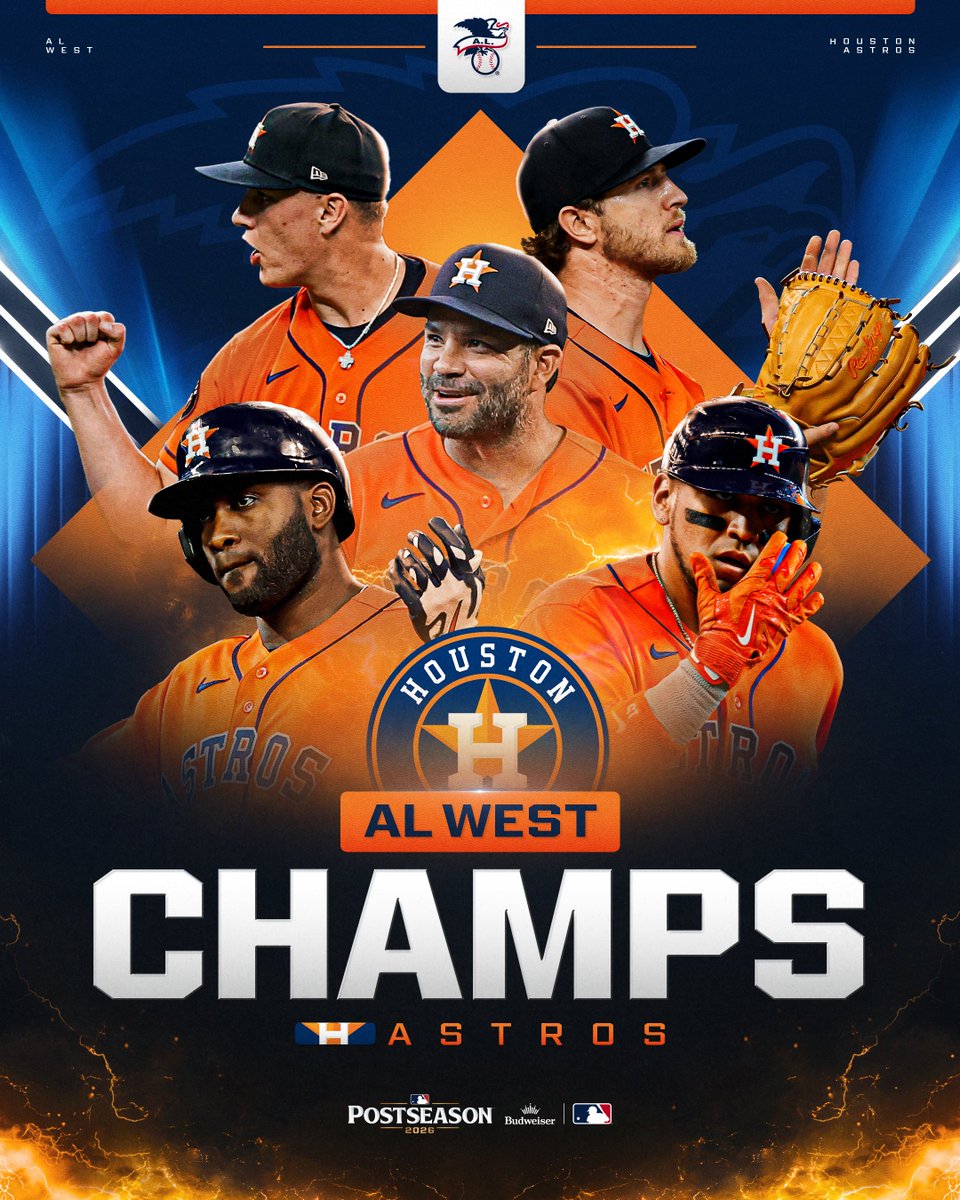 For the 9th time in 10 years, the @​Astros will be playing in the #Postseason!

Thanks to the Twins win over the Rangers, Houston has #CLINCHED the AL West titl