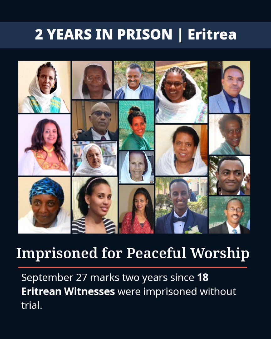 jwpressroom's tweet photo. See link in bio for Special Report: The

Persecution of Jehovah's Witnesses

in Eritrea. September 27, 2026, marks

two years since 18 Eritrean Jehovah's

Witnesses were imprisoned without trial. https://t.co/Iun4c0aP5b