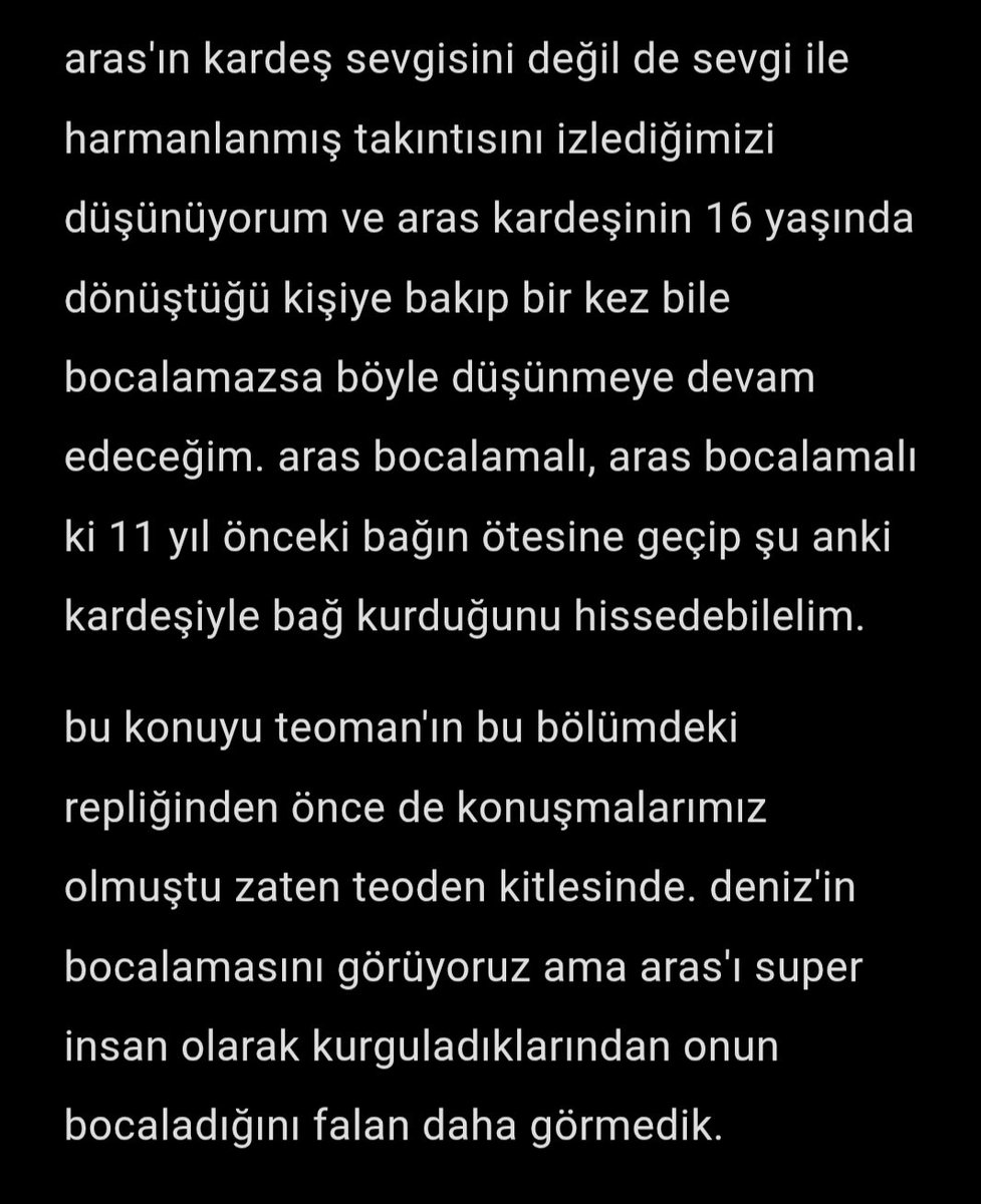 yirmincibaski's tweet photo. aras'ın abiliğinden, kardeş sevgisinden ziyade obsesifliğinin işlendiğini düşünüyorum. senaristler şu an için bunu bilerek böyle işliyor ve sonradan üzerine düşecek sanıyorum ama belli de olmaz. umarım teoman'ın repliği boşa çıkarılmaz. https://t.co/p32t1lCUg7
