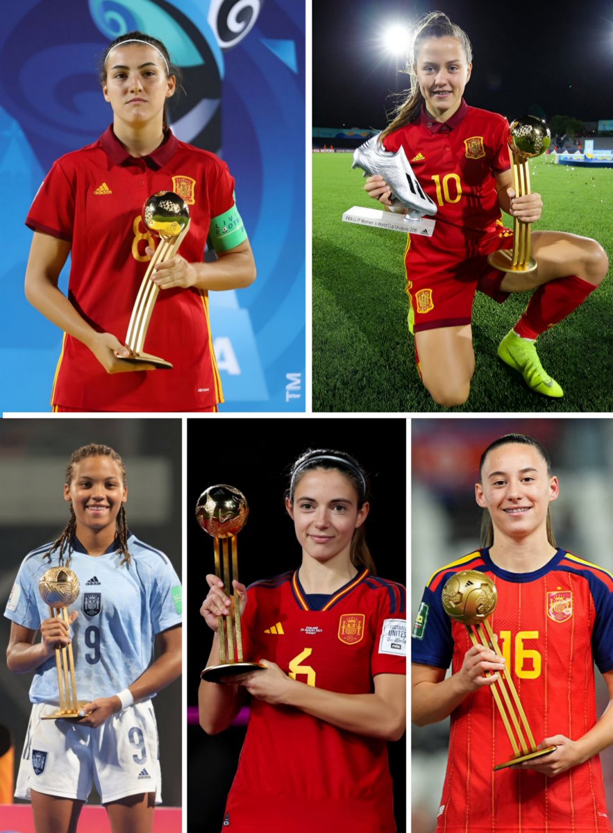 futfembarca's tweet photo. MUNDIALES - GOLDEN BALL

- 2018: Patri Guijarro, Mundial U20.

- 2018: Claudia Pina, Mundial U17.

- 2022: Vicky López, Mundial U17.

- 2023: Aitana Bonmatí, Mundial.

- 2026: Rosalía Domínguez, Mundial U20. https://t.co/0DTZuS9g5v