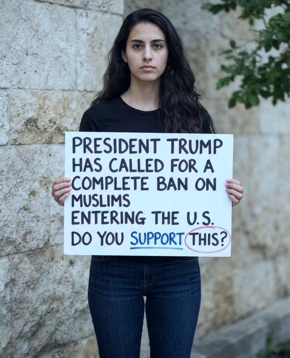 Evelyn001d's tweet photo. PRESIDENT TRUMP HAS CALLED FOR A COMPLETE BAN ON MUSLIMS ENTERING THE Do you support THIS? https://t.co/QsenNkUfhn
