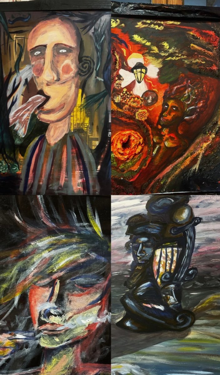 ezraxhell's tweet photo. my friends art exhibition was a 10/10. 

(organized and pulled it off with his brother. one writes books, one paints).

they had book readings, a piano performance, amazing singing, art plastand all around, an amazing audience (half people aged 40+, half alternative young adults) https://t.co/sG7RqTCAT4