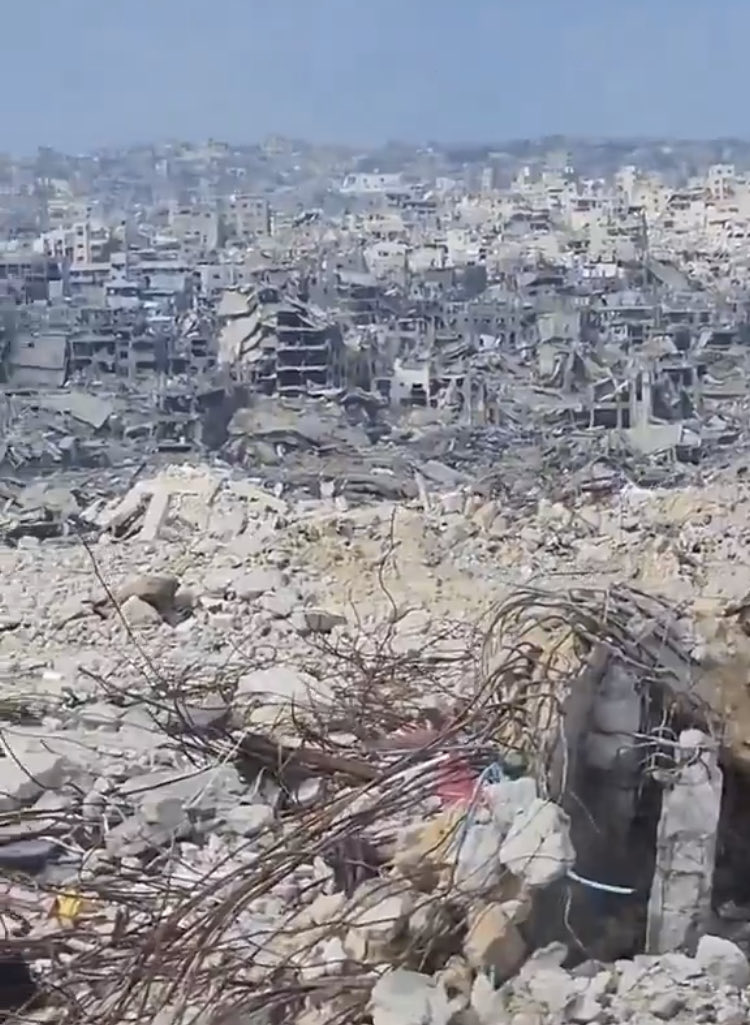 TheQNewsPatriot's tweet photo. This is Gaza, filmed in the last couple of weeks.

Every single building is razed. Most are obliterated and in rubble piles.

Every. Single. One.

Hamas does not live in every single building.
They are not hiding behind every single doorway.
They are not piled up inside every single school, or in every single medical establishment.

Every last structure damaged, incinerated, or outright annihilated.

The “most moral army in the world” committed an open-air genocide upon an entire population. Regardless of the actual number of dead, the aftermath belies the intention: Premeditated, complete and total destruction, of both military and civilian infrastructure.