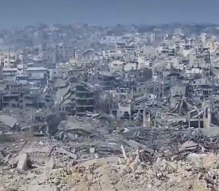 TheQNewsPatriot's tweet photo. This is Gaza, filmed in the last couple of weeks.

Every single building is razed. Most are obliterated and in rubble piles.

Every. Single. One.

Hamas does not live in every single building.
They are not hiding behind every single doorway.
They are not piled up inside every single school, or in every single medical establishment.

Every last structure damaged, incinerated, or outright annihilated.

The “most moral army in the world” committed an open-air genocide upon an entire population. Regardless of the actual number of dead, the aftermath belies the intention: Premeditated, complete and total destruction, of both military and civilian infrastructure.