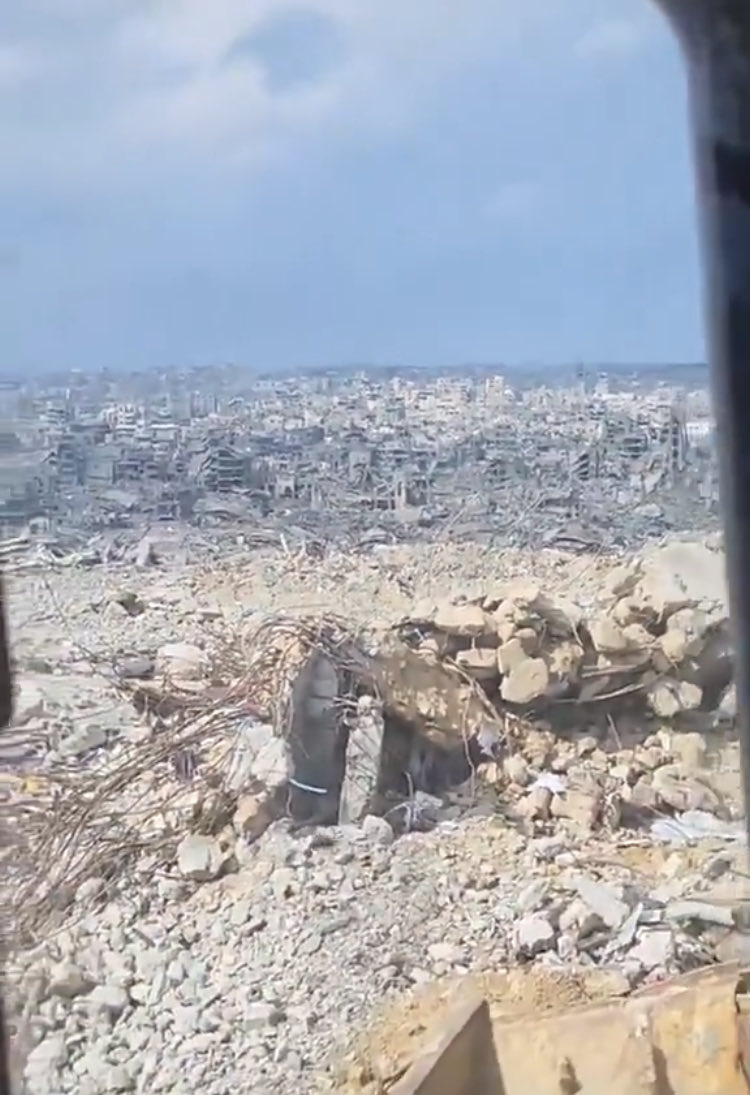 TheQNewsPatriot's tweet photo. This is Gaza, filmed in the last couple of weeks.

Every single building is razed. Most are obliterated and in rubble piles.

Every. Single. One.

Hamas does not live in every single building.
They are not hiding behind every single doorway.
They are not piled up inside every single school, or in every single medical establishment.

Every last structure damaged, incinerated, or outright annihilated.

The “most moral army in the world” committed an open-air genocide upon an entire population. Regardless of the actual number of dead, the aftermath belies the intention: Premeditated, complete and total destruction, of both military and civilian infrastructure.