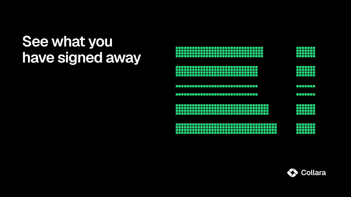 collaraxyz's tweet photo. Every token approval you have ever signed is still out there, quietly spendable, years after you forgot the dapp that asked for it.

Collara reads them off the chain, keeps only the ones still live, names the spender, and kills them in a single transaction.

Go check yours. You will not enjoy it.