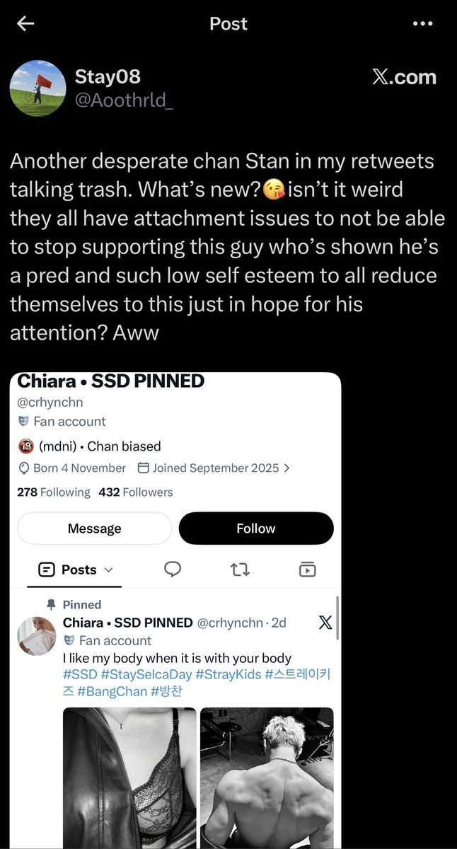 Chan_Protection's tweet photo. 🚨 | This bitter insane hag continues to target more and more STAYs over their SSD photos (over 50 posts in the last 24 hours continuously rambling btw) 

‼️REPORT user {@Aoothrld_, @celinevelvet98} for HARASSMENT‼️

‼️BLOCK &amp; DO NOT INTERACT‼️ https://t.co/tGjmgiIj4f