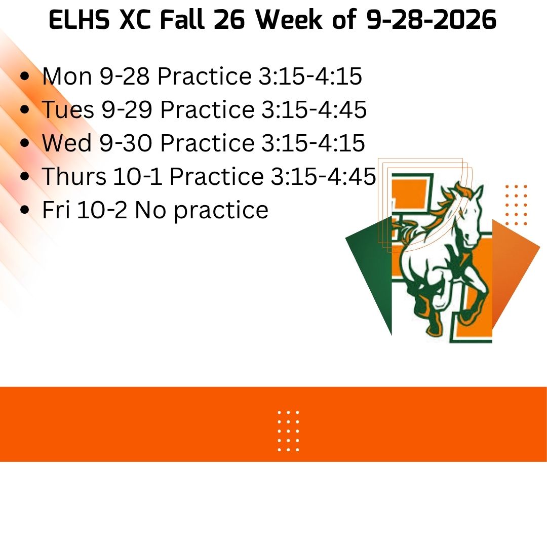 elhsmustangsxc's tweet photo. Please check the practice times for this week. Also Check out the snack help opportunities for the rest of the season. https://t.co/9IOpvcGEtq