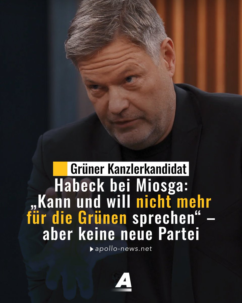 apollo_news_de's tweet photo. Robert Habeck meint, er schaue „vom Nordpol“ auf Deutschland, kritisiert Cem Özdemir für dessen konservativere Migrationspolitik und „kann nicht mehr für die Grünen sprechen“. Eine neue Partei will er dennoch nicht gründen – das war im Vorfeld seines Miosga-Auftritts spekuliert worden.

https://t.co/wmkqAxu5fu