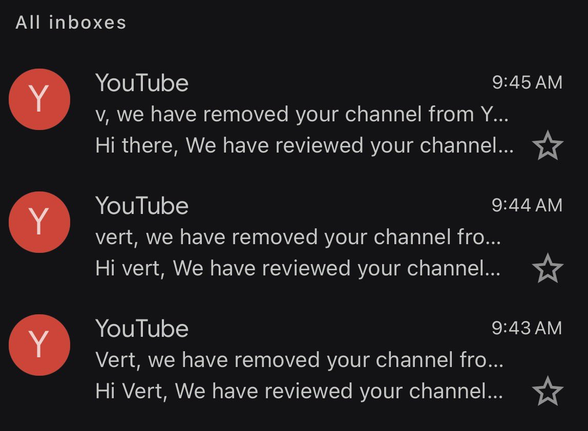 vertyamal's tweet photo. @ragavkcn @TastyPaperclips @TeamYouTube Its wraps atp they banned 3 of my channels today after my main got banned 2 days ago https://t.co/DBLB1UzkrM