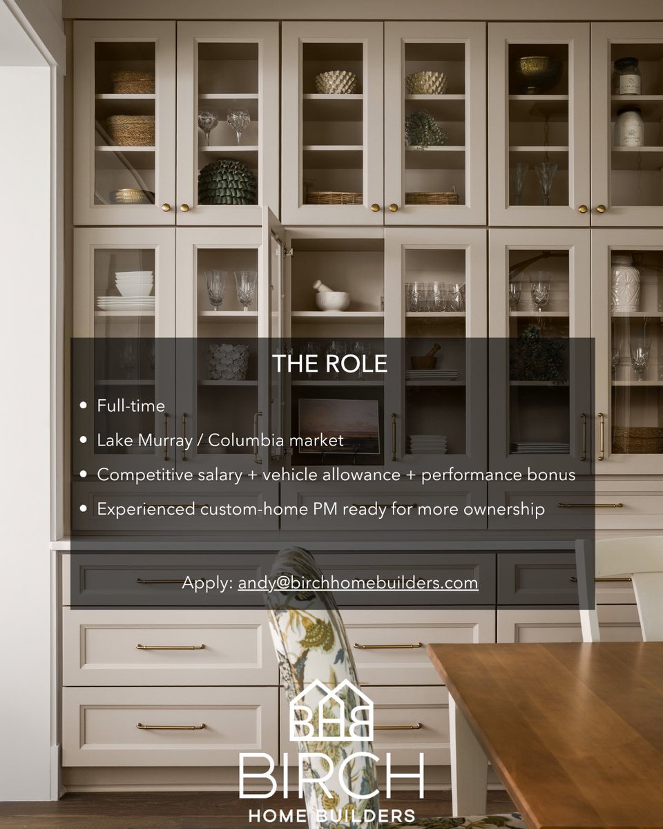 AndySheltonSC's tweet photo. We’re growing and looking for an experienced Senior Project Manager to join Birch Home Builders.

This role is for someone who knows luxury residential construction, takes ownership of the details, communicates well with trades and clients, and knows how to keep a project moving without sacrificing quality.

You’ll work closely with ownership, lead the day-to-day execution of our custom homes, and play a meaningful role in how Birch continues to grow and improve.

We’re based in the Lake Murray / Columbia, SC market.

If you’re an experienced custom-home PM looking for more ownership, strong support, and the opportunity to build exceptional homes with a growing team, we’d like to talk.

Send your resume and a brief note about your recent projects to:
andy@birchhomebuilders.com

#Hiring #ProjectManager #ConstructionJobs #CustomHomeBuilder #LuxuryHomes #ColumbiaSC #LakeMurray #ResidentialConstruction #ConstructionManagement