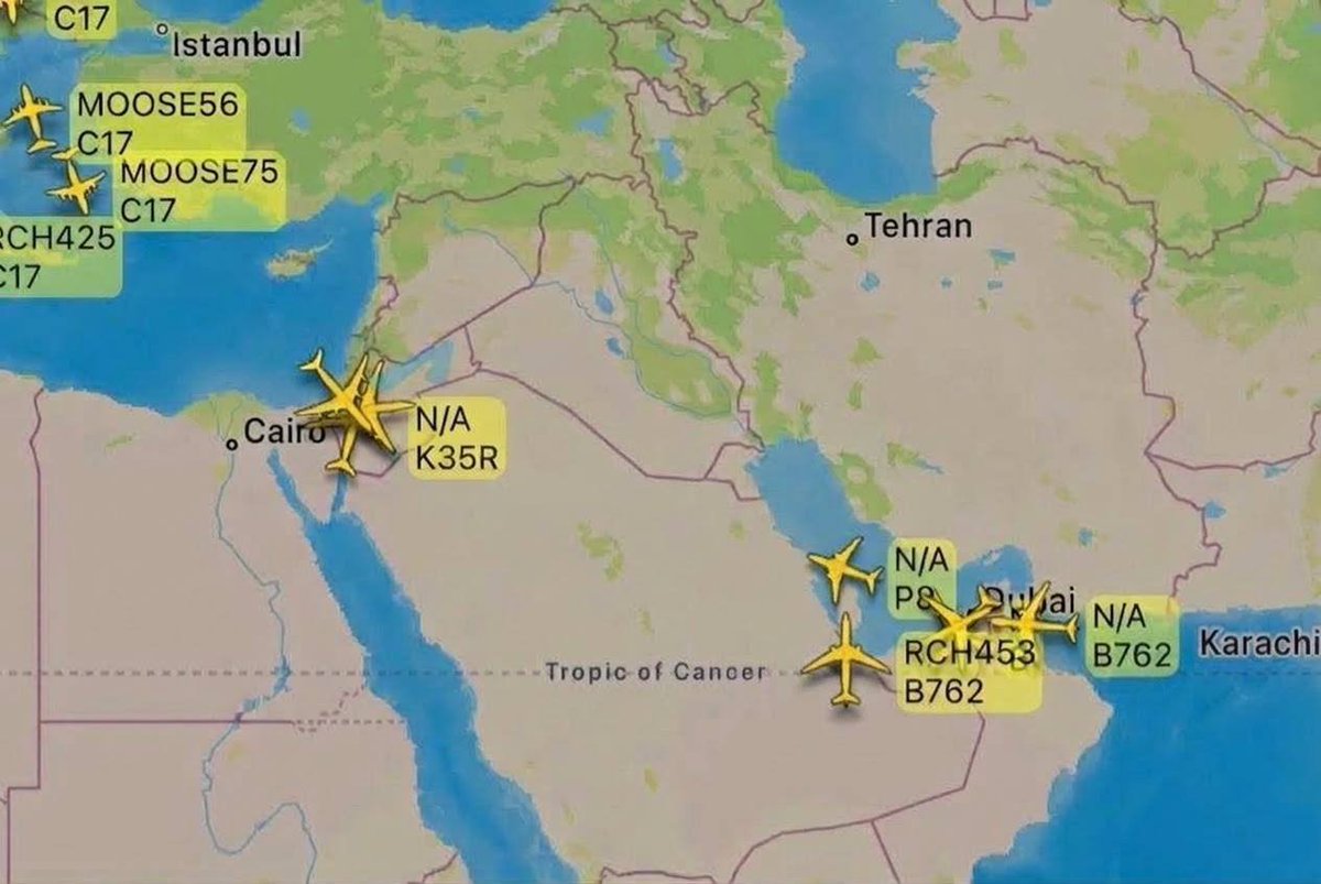 MideastIntelX's tweet photo. Eight US refueling aircraft and two P-8s flew over the #MiddleEast in the highest level of US air activity in more than a week https://t.co/aKSm4VKKLS