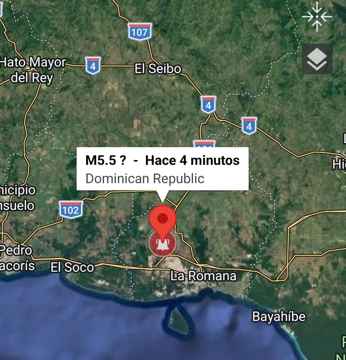 Osirisdleon's tweet photo. Magnitud preliminar 5.5.
Epicentro en área norte de La Romana. https://t.co/xlekXEIcXn