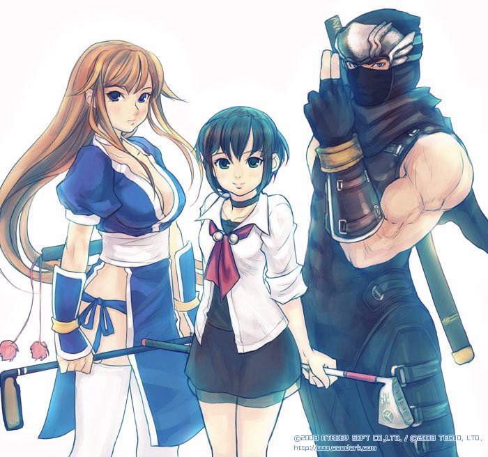 oirandrive's tweet photo. did some further digging on tecmo‘s obscure wii golf game, super swing golf, based on pangya &amp; found cute official art in the process!

so if you ever wondered what the doa &amp; fatal frame characters looked like golfing …🏌️‍♀️⛳️ https://t.co/QEFnvL4bwx