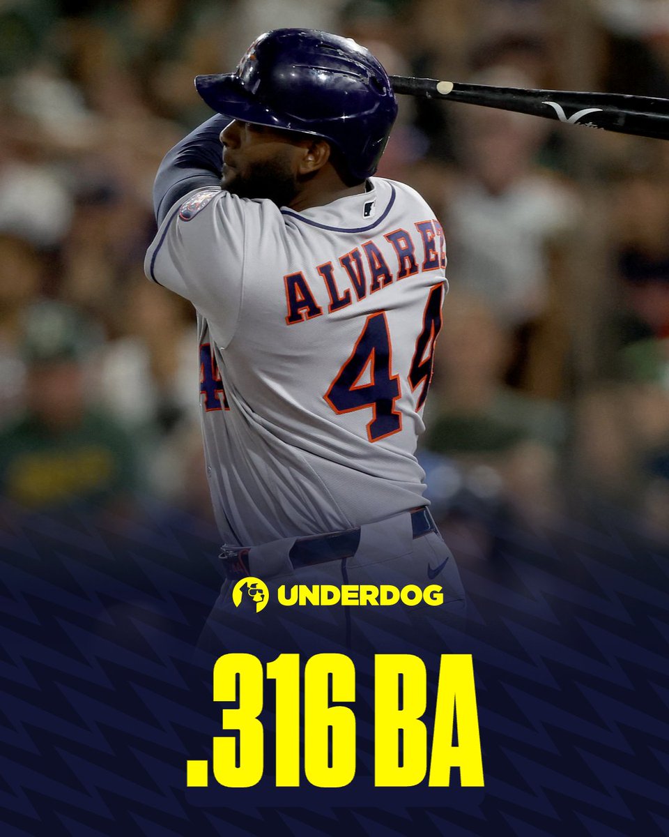 UnderdogMLB's tweet photo. Yordan Alvarez wins the AL batting title.

Alvarez this season:
.316 BA
42 HR
106 RBI
1.033 OPS https://t.co/3jZvwr5Dkv