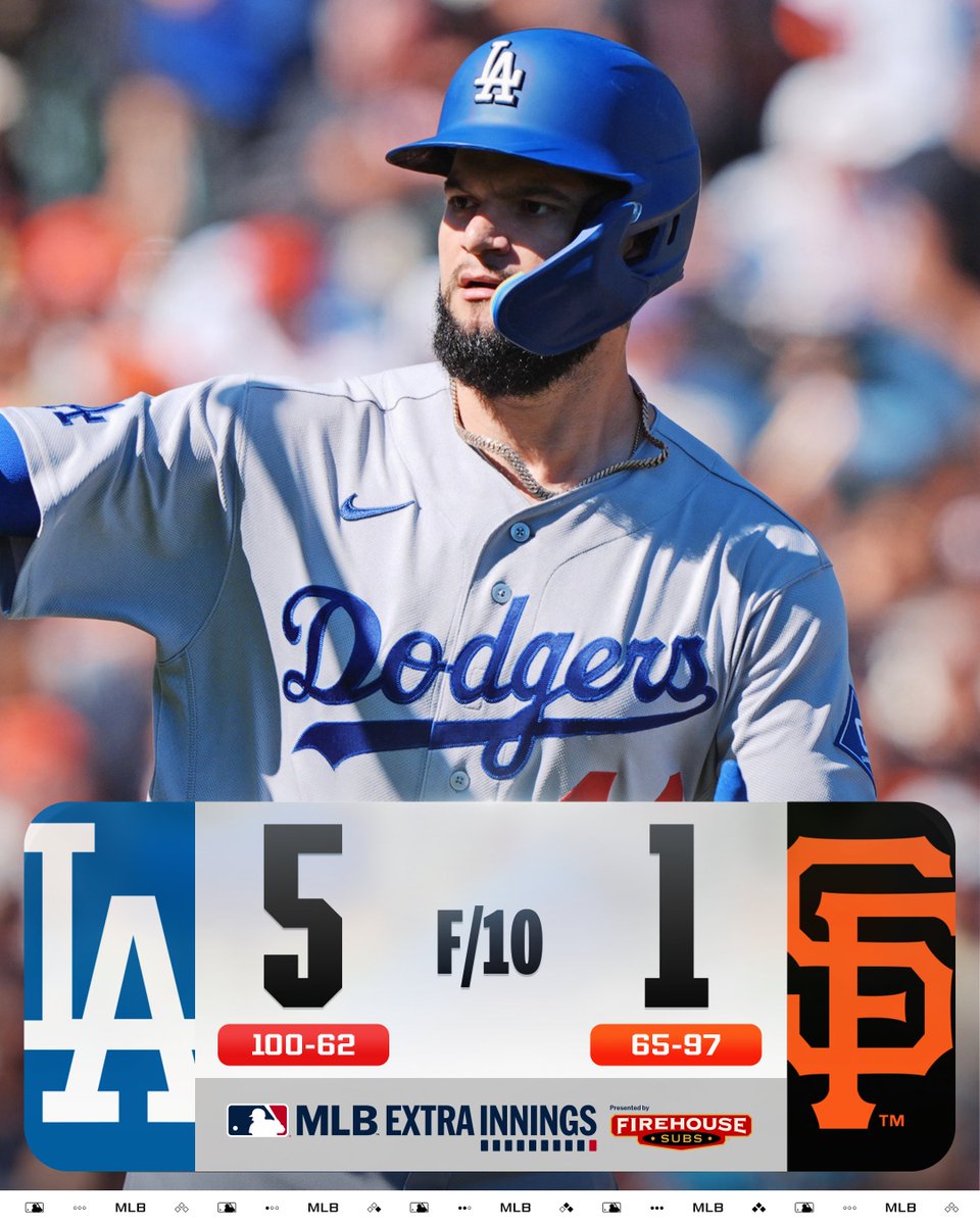 Andy Pages homers in extra innings and the @​Dodgers secure their 100th win!

(MLB x @​FirehouseSubs) 
 [📷](https://pbs.twimg.com/media/HTQV4YIXkAEFEyo.jpg) ht