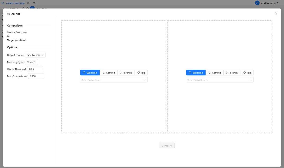 worktreewise's tweet photo. Comparing branch changes by constantly checking out different branches loses your local state. WorktreeWise provides side-by-side visual diffs between any two worktrees without switching branches.

https://t.co/4KQCwMhkLe
#CodeReview #Git #SoftwareEngineering #WebDev https://t.co/QLa2rbSrcG