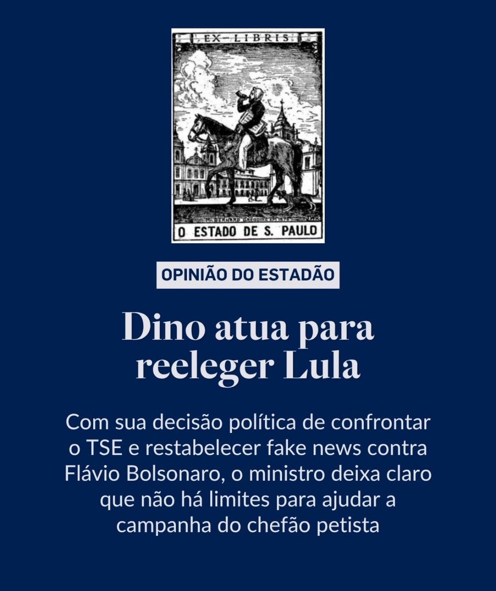 CentralDireitaB's tweet photo. 🇧🇷 ELEIÇÕES: Editorial do Estadão diz que Flávio Dino está a serviço do “chefão” Lula.

🗞️ @Estadao https://t.co/jKrLrgPlPq
