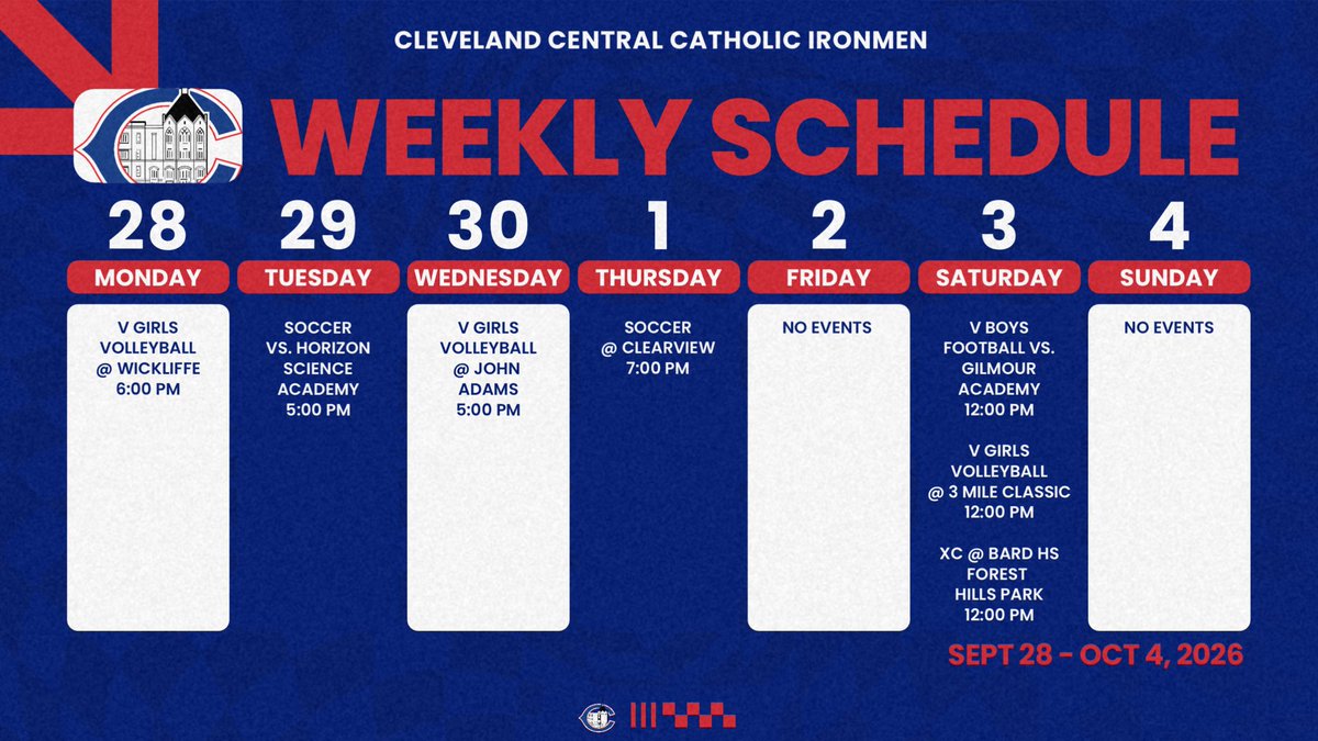 CCCIronmenAD's tweet photo. Full schedule for Athletics this Week! Come out & Support! π΅π΄
#GoIronmen https://t.co/FkT0xWWIv6
