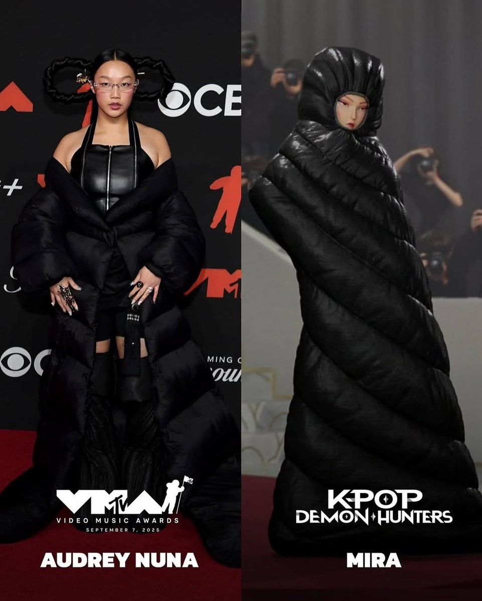 huntricx's tweet photo. Happy anniversary to Audrey Nuna’s iconic #VMAs sleeping bag look https://t.co/0eXpVBsRQn