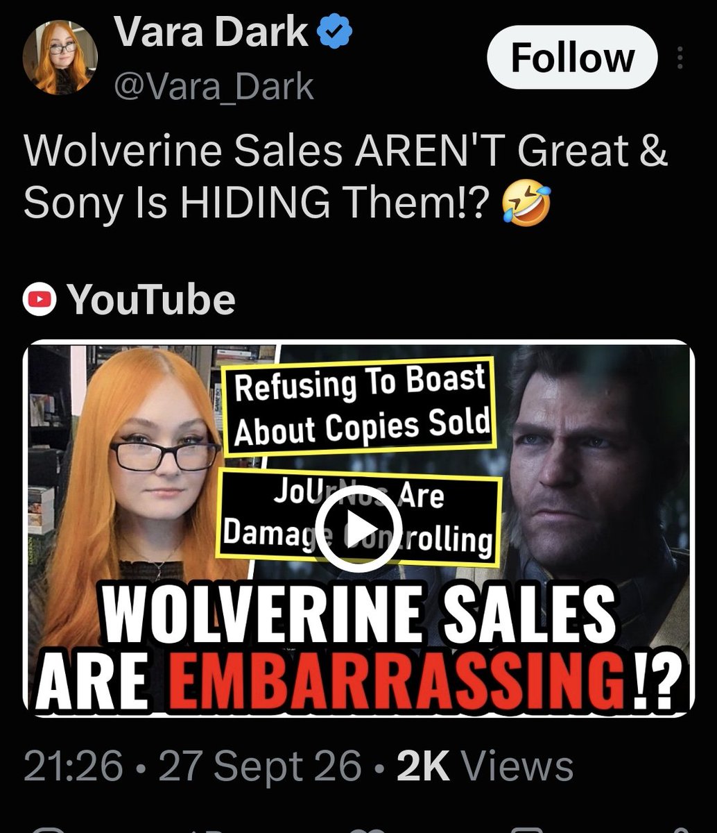 airbagged2077's tweet photo. If Sony are hiding the sales, how do you know they're bad?

Media literacy tip: if a headline has a question mark, it's not true. Otherwise it wouldn't need to be framed as a question got to need that plausible deniabolity 

Eg - Vera Dark - Baby Canibal Exposed? https://t.co/NEF8ojFoFn