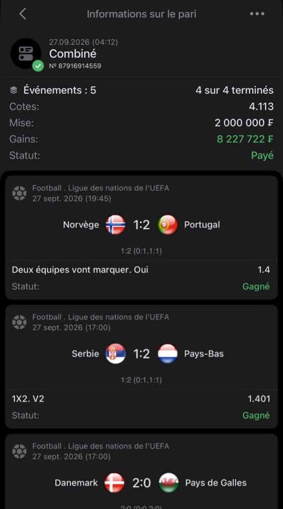 pronoking23's tweet photo. Cote de 4 1Xbet validé crème ✅✅

🚀 Cliquez ici pour gagner comme nous chaque jour 👉 https://t.co/3PyoVI2LNX https://t.co/FFf4tve63G