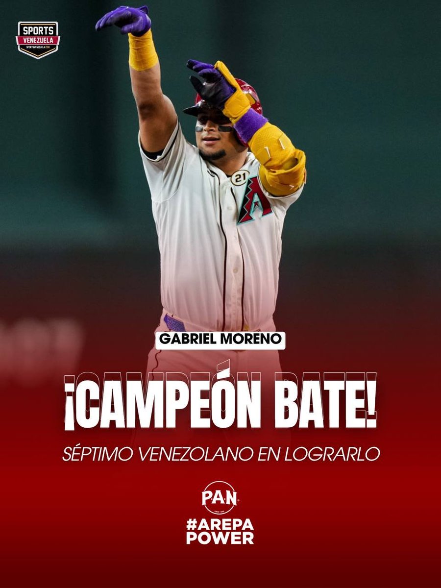 SportsVene's tweet photo. ¡Venezuela🇻🇪 tiene un nuevo Campeón Bate⚾️💥! 

Gabriel Moreno superó a Luis Arráez y se convierte en el séptimo criollo en ganar la corona de bateo👏🏽 https://t.co/5d19jw2nTT