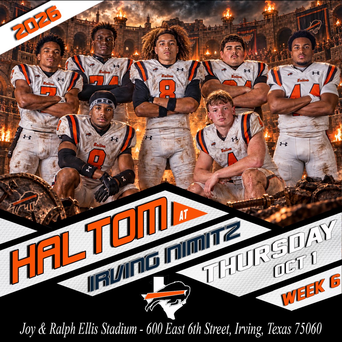 Coach_JWTucker's tweet photo. #HaltomFamily Varsity Football faces Irving Nimitz for the 1st Road District Game of the Season this week.
Thurs, Oct 1
KO 7pm
#ThursdayNightLights @HHSBuffFootball https://t.co/YqARHtx8x7
