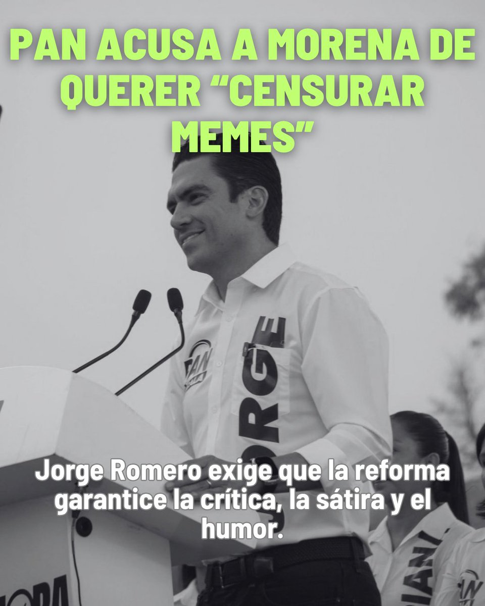 politicomx's tweet photo. 🚨📱 El PAN acusa a Morena de abrir la puerta a la “censura de memes” con cambios en materia de propiedad intelectual.

El dirigente nacional panista, @JorgeRoHe, advirtió que una redacción ambigua podría alcanzar memes, sátiras, parodias y caricaturas críticas del gobierno.

🗣️ “Si les incomodan los memes, dejen de dar motivos”, lanzó Romero en un mensaje dirigido a la presidenta Claudia Sheinbaum.