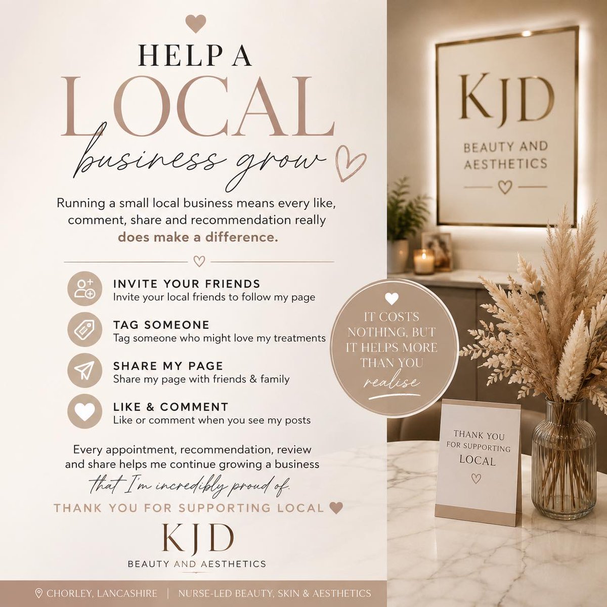 VivianaPlotnik's tweet photo. HELP A LOCAL BUSINESS GROW

Every like, comment, share and recommendation helps. Please invite local friends to follow KJD Beauty and Aesthetics, tag someone who may love the treatments, share the page and engage with posts. It costs nothing but https://t.co/l1zUOwVsrn