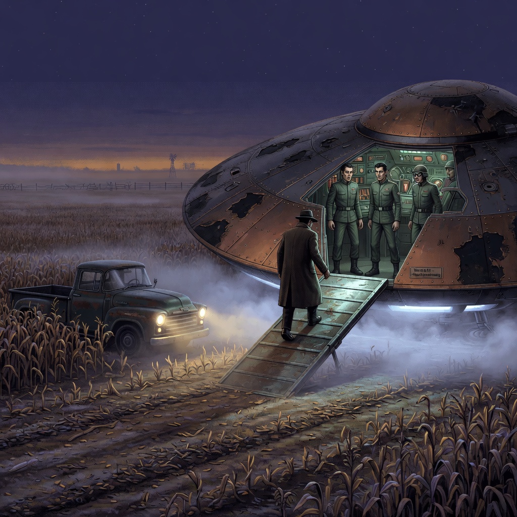 ufocryptocoin's tweet photo. Man encounters landed saucer in Nebraska field 🛸

November 5 1957 Kearney witness boards craft with German speaking beings

Report remains one of early abduction claims 😲

#ufo #abduction #disc https://t.co/dD1E9WfY1c