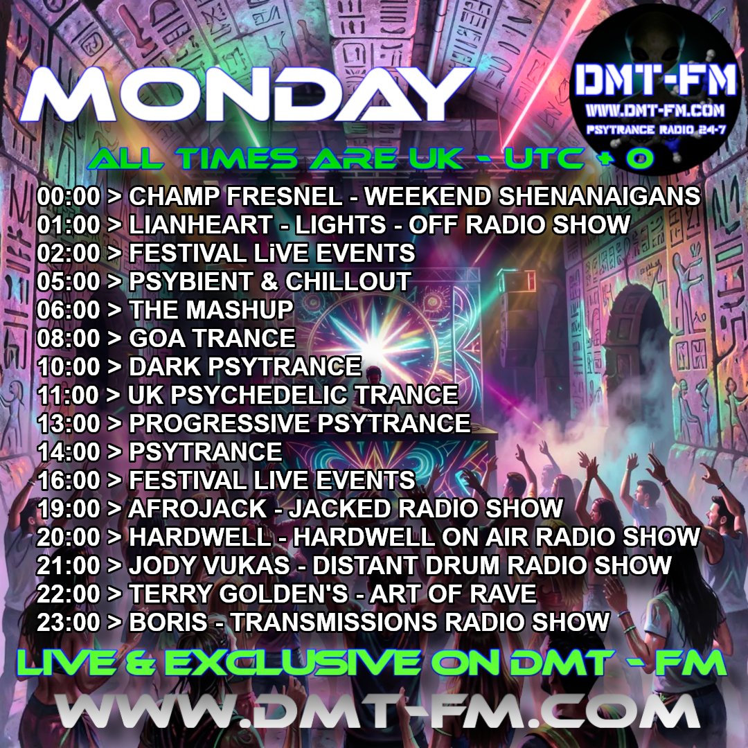dmtfm_psytrance's tweet photo. Show's on DMT-FM Monday, 28/09/2026
DMT FM - Psytrance Radio Broadcasting 24/7
https://t.co/CHceWhUKTe
#psytrance #psytrancemusic #psybient #Goa #EDM #acidtrance #techno #trance #electronicmusic #music #dmtfm #radioshow #radiostation #djlife #djlifestyle #djset #djmix #Tenerife https://t.co/vRFQnlkRSh