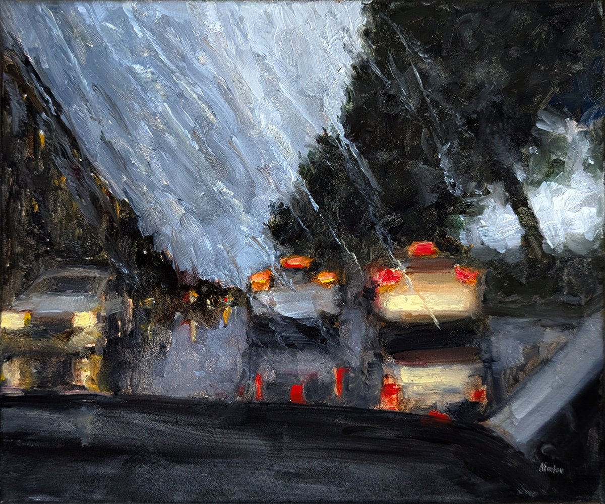 kznsq's tweet photo. "Rainy Road" - my oil painting https://t.co/hLKHOXBjeE