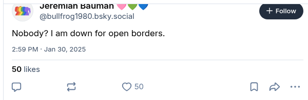 libs_talking_2's tweet photo. @defense_civil25 Nobody? I am down for open borders. Screenshot. https://t.co/J0Eq4TpjCi