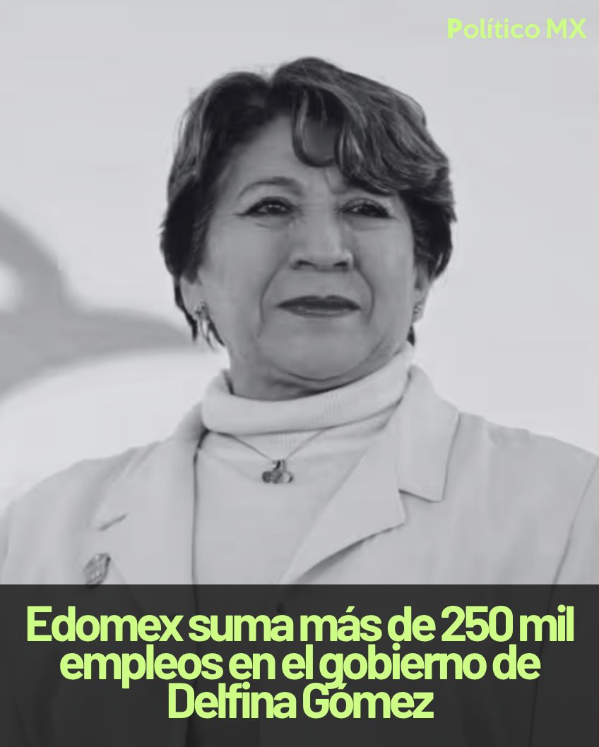 politicomx's tweet photo. 📈✍🏼📃 Edomex suma más de 250 mil empleos en el gobierno de Delfina Gómez

👉🏽 https://t.co/5TBeQtaXBK

El Estado de México registró la creación de más de 250 mil nuevas plazas laborales durante la administración de la gobernadora @delfinagomeza, cifra con la que la entidad se ubica en el primer lugar nacional en generación de empleos.

De acuerdo con un mensaje difundido por la mandataria con motivo de su Tercer Informe de Gobierno, uno de cada tres empleos generados en el país corresponde a la entidad mexiquense.