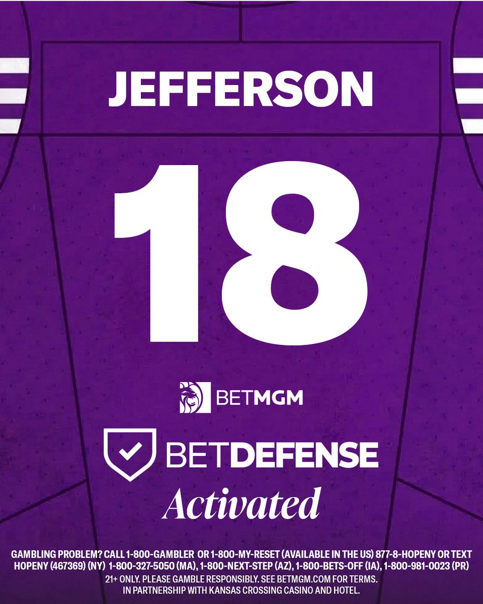 BetMGM's tweet photo. BetDefense has been activated.  

Justin Jefferson was officially ruled out after leaving the game in the 1st Quarter. All qualifying straight bets will be refunded, and all qualifying parlay legs will be cancelled.  

Bettors may not see the payout reflected until after the game ends.