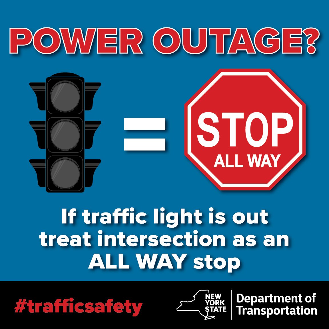 nysdotli's tweet photo. Important reminder—if the traffic signal is out, act like it’s a stop sign. Every direction is required to stop. https://t.co/6FZhuhwsOQ