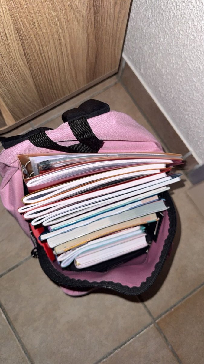 loloosan's tweet photo. regardez juste tout ce qu’il y a dans le cartable de ma sœur de 11 ans pour le collège demain, j’ai mal pour elle, je trouve pas ça normal https://t.co/0WUnE2j3sU