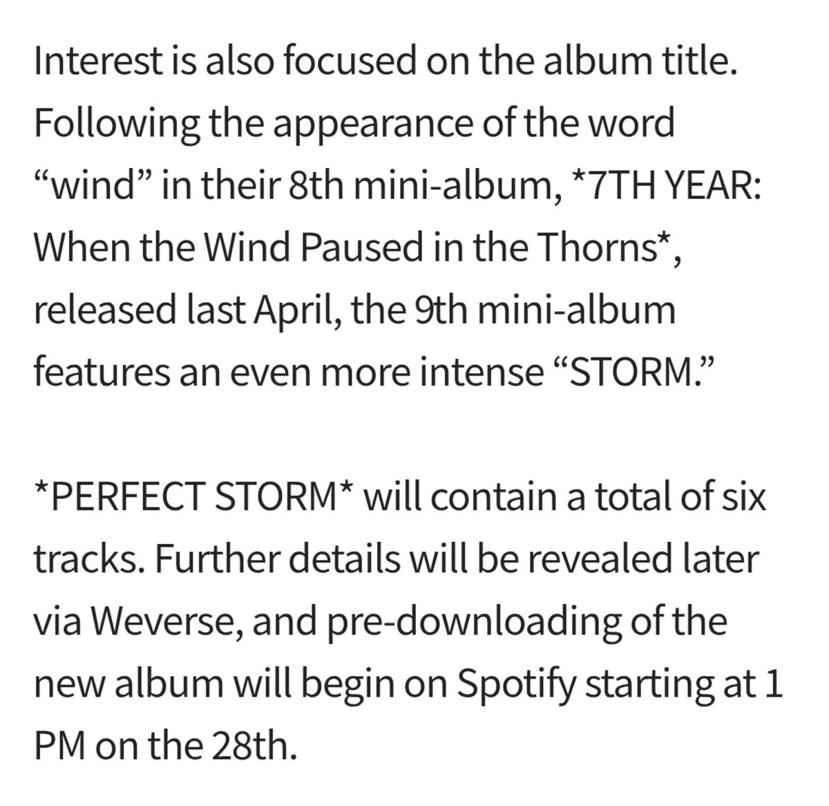 txtdom's tweet photo. Tomorrow X Together will release their 9th mini album, "PERFECT STORM," on November 16

PERFECT STORM will contain a total of six tracks. Further details will be revealed later via Weverse, and pre-downloading of the new album will begin on Spotify starting at 1 PM on the 28th. https://t.co/6TVrv1IszG