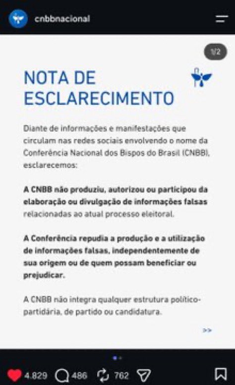 PedroRonchi2's tweet photo. A Conferência Nacional dos Bispos do Brasil (CNBB) não teve que desmentir o Lula, mas precisou desmentir o Flávio Bolsonaro. https://t.co/weaGyIv6cl