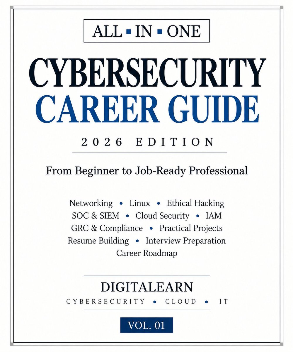 AI_Chonicle's tweet photo. Cybersecurity Career Guide 2026 — Vol. 01

Download here: 

https://t.co/o35SD1pgrd…

Only for serious cybersecurity learners

🔖 Save &amp; share
Follow @AI_Chonicle 🤖 https://t.co/7zooS7t1s2