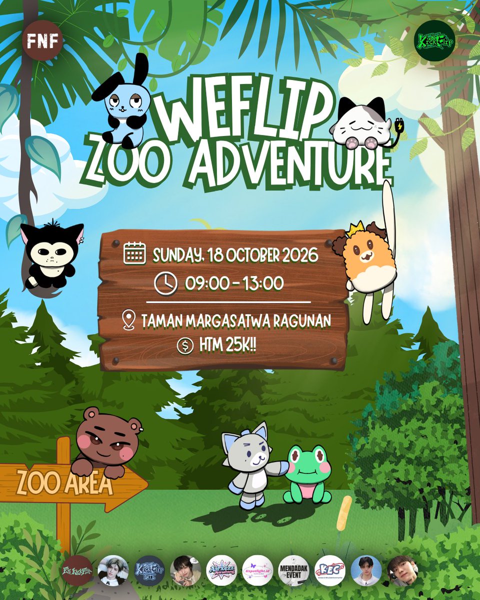 ochiirangie's tweet photo. WEFLIP ZOO ADVENTURE IS HERE!!🐾🎉

📍 Taman Margasatwa Ragunan
🗓️ Minggu, 18 Oktober 2026 
🕘 09.00 - 13.00
💸 HTM: only 25k!! 
Close regist: 15 October.

See you there, WEFLIP!!!💖✨
Special KICKDOONGS art by: @kkaelo_c

More info @.fnfnoraebang (ig)
#KICKFLIP #WEFLIP https://t.co/tXg2mPckqx