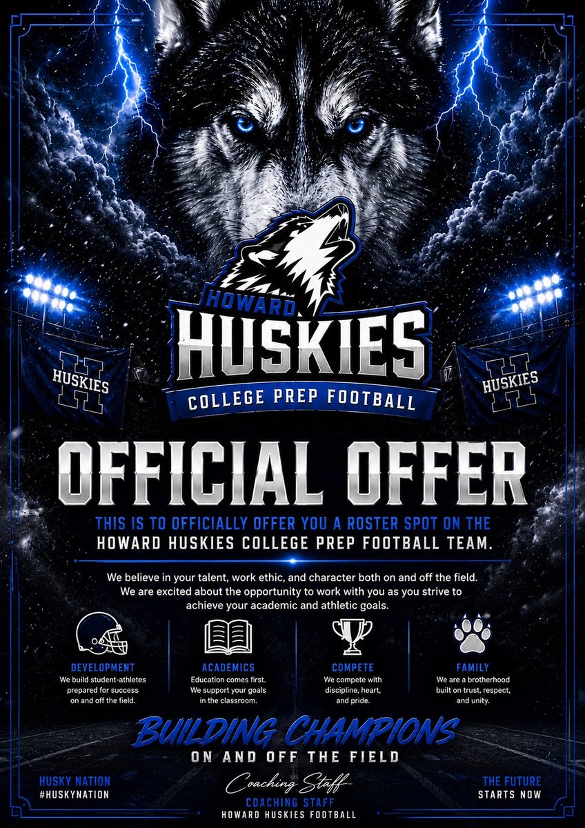 MichaelBry50's tweet photo. Blessed to receive another offer from Howard huskies!!!!thank u @Coachlik1 @coachhoward22w @HowardHuskies1 https://t.co/tDkfg92ZNT